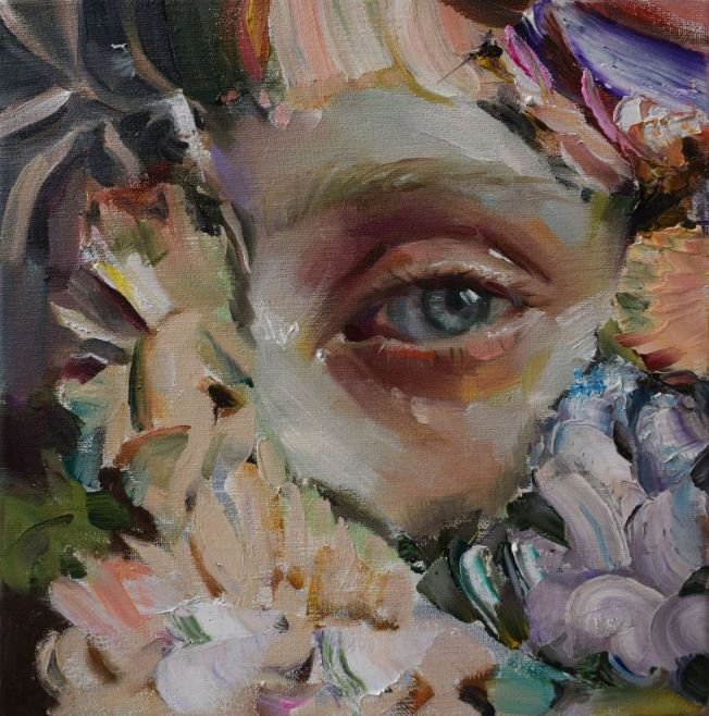 03. Stolen selfie XS o De rerum natura1, 2025. Olio su tela, cm 20x20